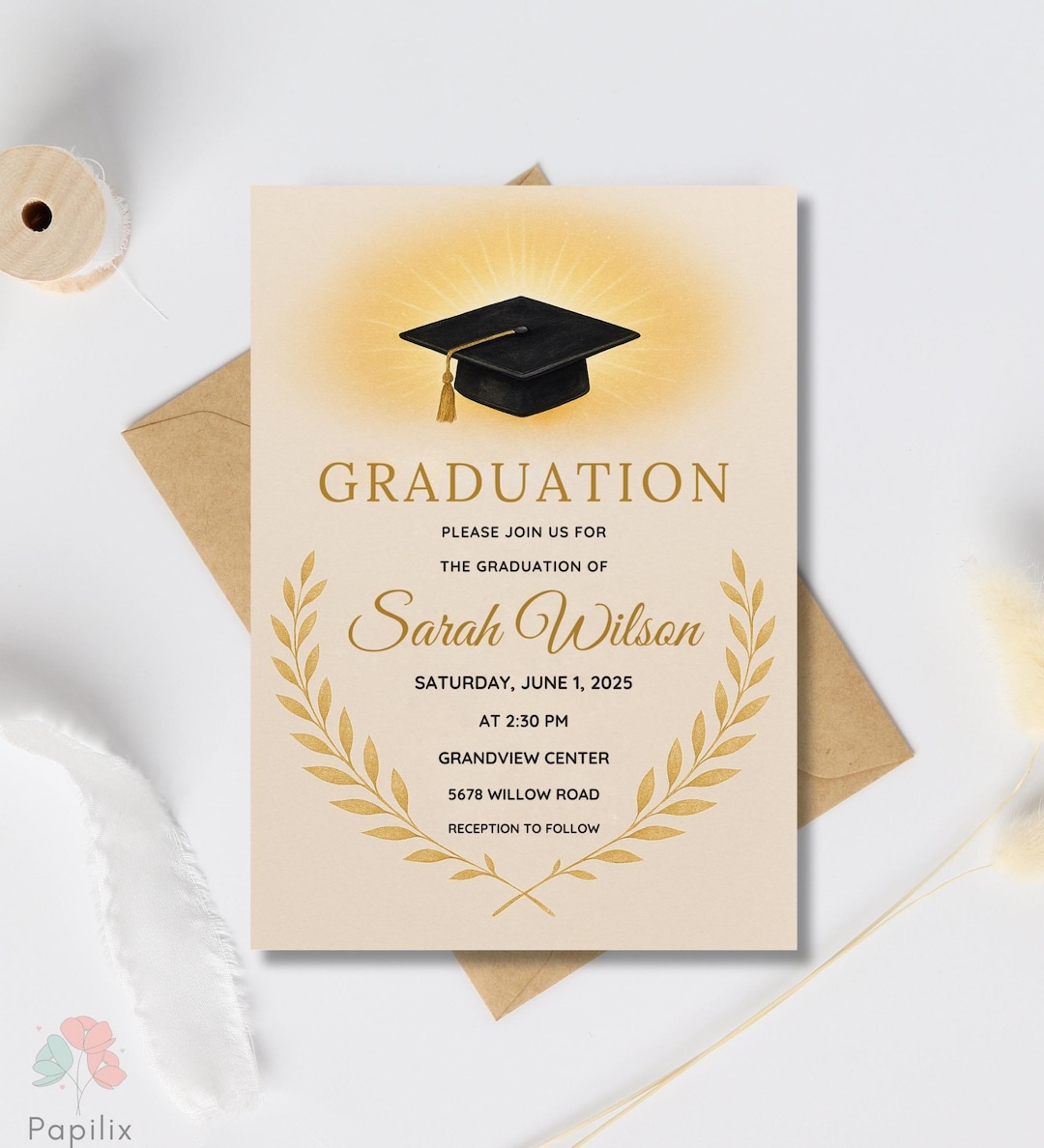 Graduation Invitation 2025 Template, Gold and Black Graduation Party ...