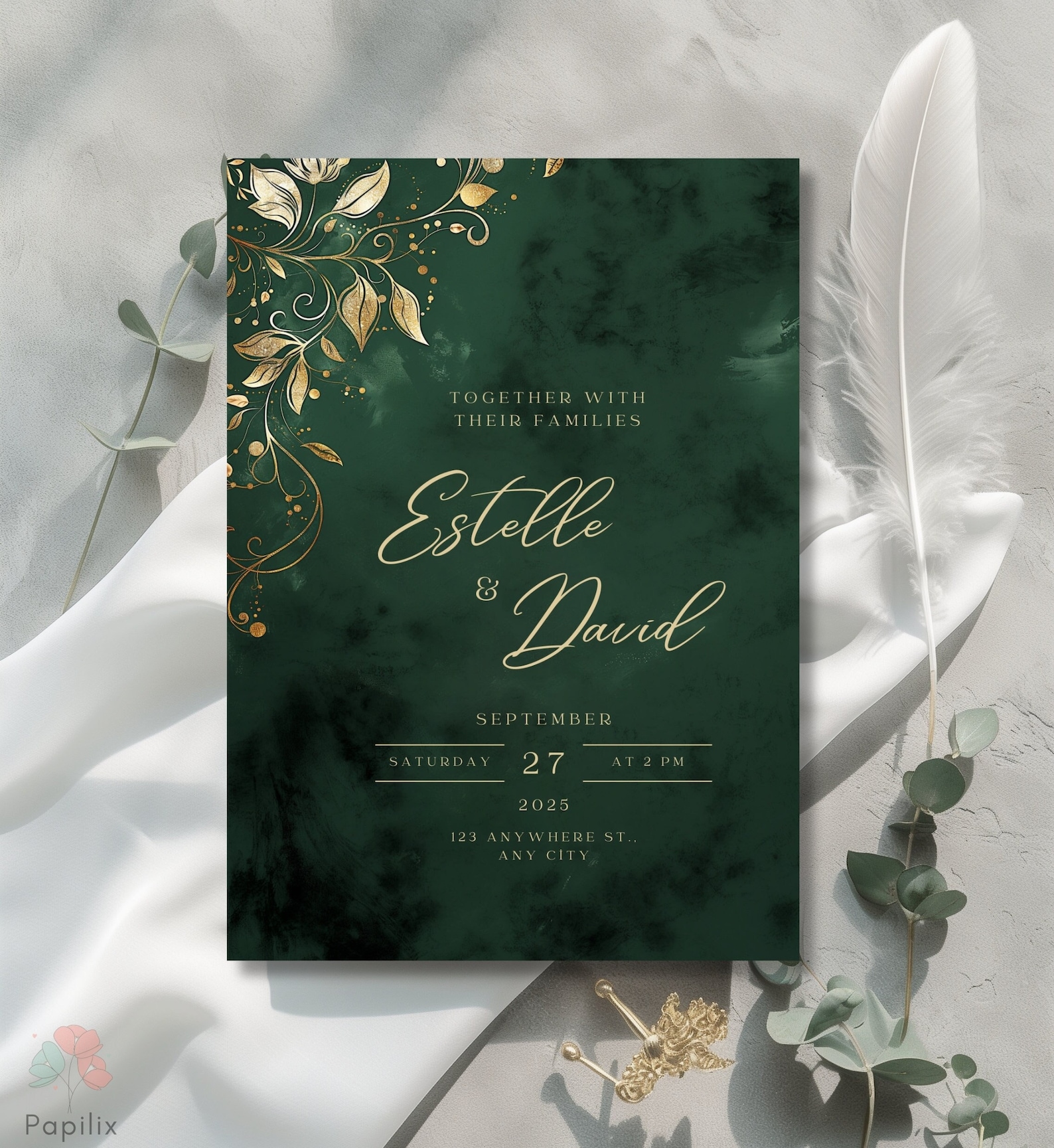 Emerald Green And Gold Wedding Invitation Elegant Floral Invites emerald-green-and-gold-wedding-invitation-elegant-floral-invites