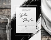 Modern Black and White Wedding Invitation, Minimalist Invite, Abstract Brushstroke Design, Elegant Wedding Invitations, Simple Invites