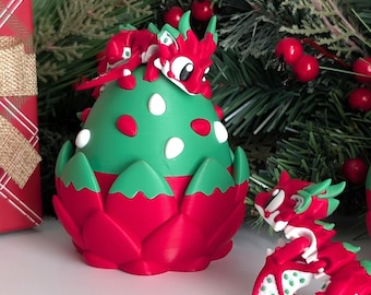 Christmas Dragon and Egg Set, 3D Printed Festive Fantasy Desk Pet, Holiday Desk Decor
