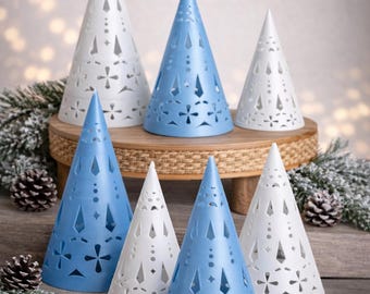 Winter Tree Luminary Christmas Decoration | 3D Printed Holiday Mantel Decor, Winter Centerpiece, Tea Light Holder