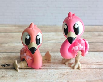 Flamingo Pocket Pet, 3D Printed Articulated Desk Buddy, Mini Fidget Tropical Bird