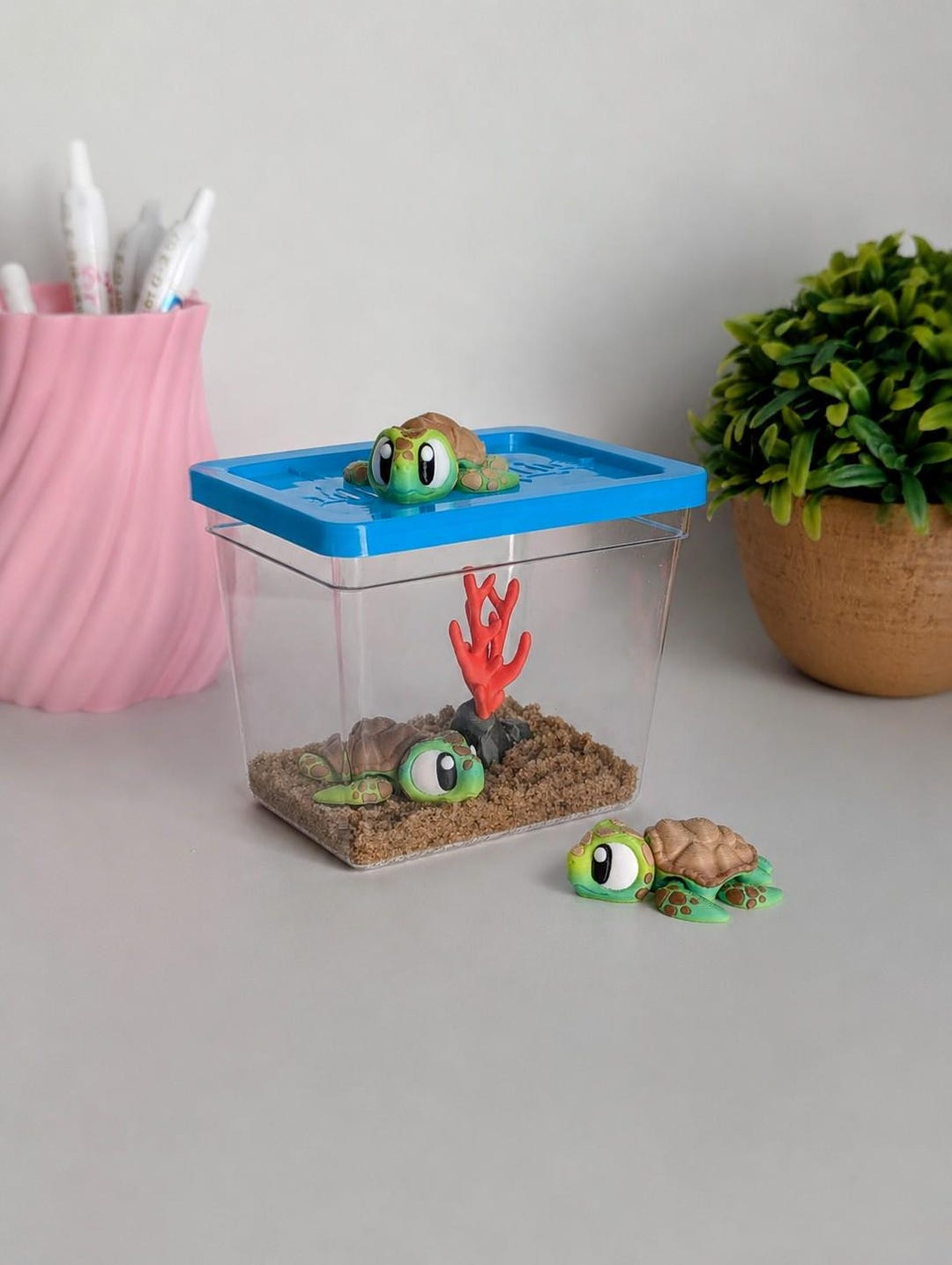 3D Printed Sea Turtle Desk Pet Mini Aquarium Kit - Etsy
