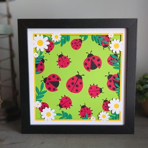 Ladybug Layered Paper 3D Shadow Box Nursery Wall Art Ladybug Lover Gift