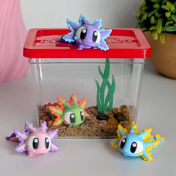 Axolotl Desk Pet, Mini Aquarium Kit, Articulated Fidget Toy, Kawaii Desk Decor Gift