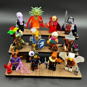 Set of 12 Lego Dungeons & Dragons® Minifigures PLUS Custom DND Stand COMBO Package