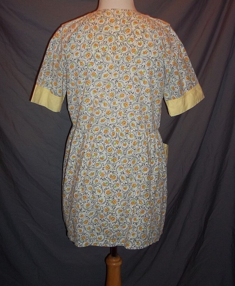 Yellow Floral Feedsack Short Apron Dress Smock Top B42 M L Vintage 30s ...