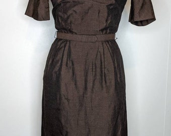 Nantucket Naturals vintage 50s Gaigneau Robe Marron Noir Ajusté Wiggle S B34