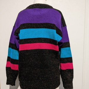 Striped Slouchy Vintage 80s Oversized Pullover Sweater M Acrylic Wool Jewel Tones image 4