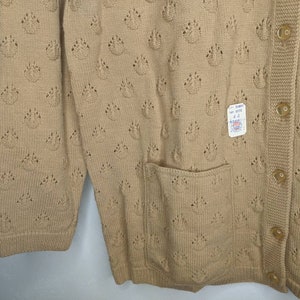 NOS Vintage Ladies Button Front Tan Cardigan Sweater 60s British Vogue L Wintuk Acrylic image 2