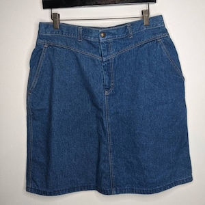 Vintage 80s Yoked Waist Med Blue Denim Skirt W32 M image 1