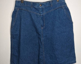 Vintage 80s Yoked Waist Med Blue Denim Skirt W32 M