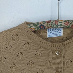 NOS Vintage Ladies Button Front Tan Cardigan Sweater 60s British Vogue L Wintuk Acrylic image 5