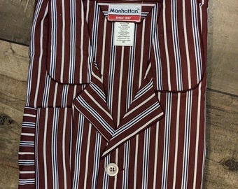 NOS 2X Manhattan Vintage Mens Pajama Set Red Stripe 1980s Blend Button Front