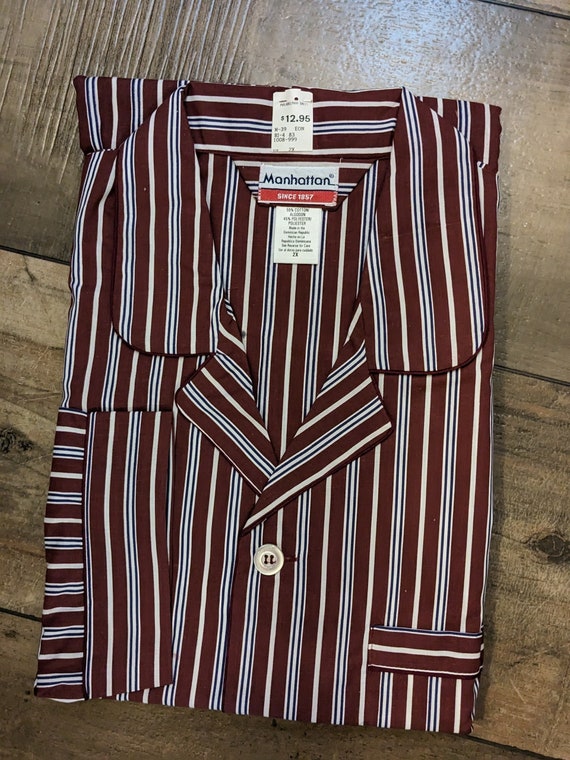 NOS 2X Manhattan Vintage Mens Pajama Set Red Strip