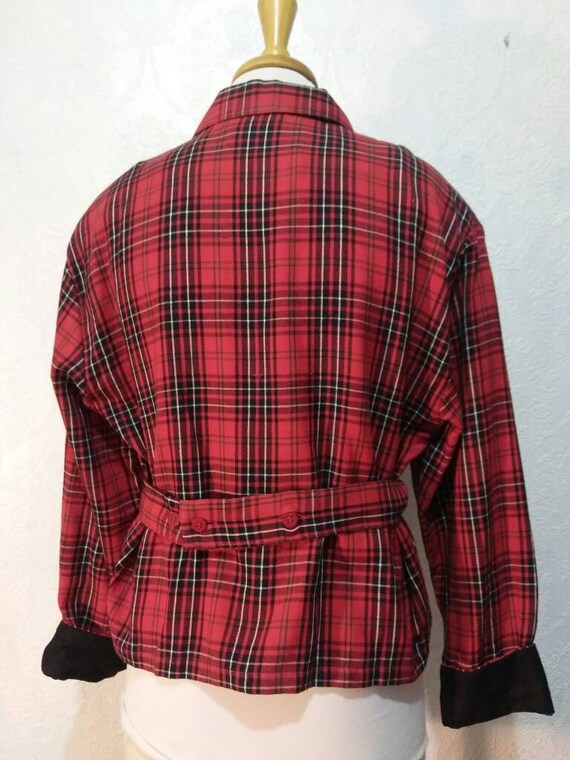 Red and Black Plaid Cropped Jacket Vintage 1990s … - image 4