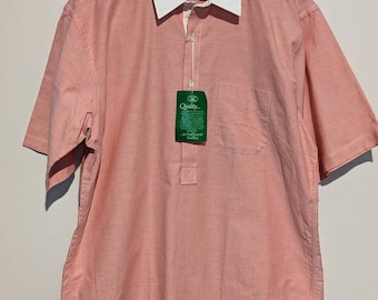 Nos Homme Izod Lacoste 80's vintage Oxford Henley Col Chemise XL Rouge Doux