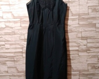 Barbizon Black Taffeta Vintage 50s Full Slip B35 Side Zip 12 Miss