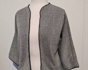 Goldworm Vintage 60s Silver Lurex Cardigan Jacket Topper S