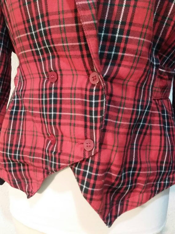 Red and Black Plaid Cropped Jacket Vintage 1990s … - image 2