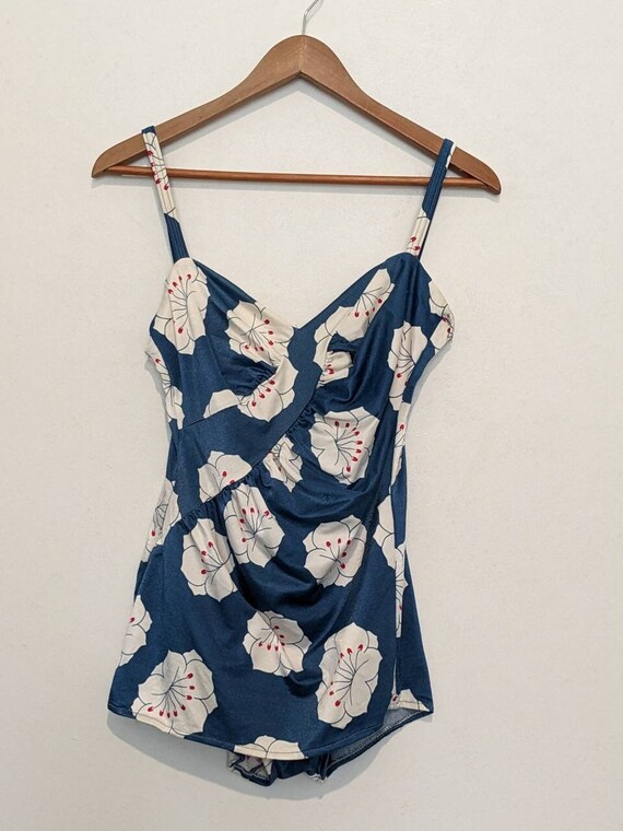 Vintage 1960s MOD Flower Print Swimsuit Robby Len… - image 1