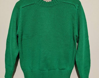 Mens Green vintage 80s Pullover Acrylic Sweater S Full Fashioned Crew Neck