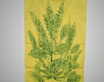 vintage Linen Tea Towel Oliver Yellow Botanical Screen Print