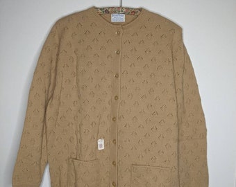 NOS Vintage Ladies Button Front Tan Cardigan Sweater 60s British Vogue L Wintuk Acrylic