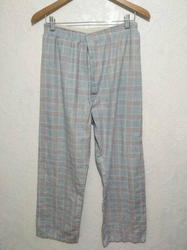 Mens Vintage Flannel Pajama Set Sears 70s Light Blue Plaid - Etsy