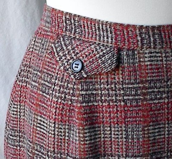 Red and Brown Plaid Wool Straight Skirt W28 S Pre… - image 2