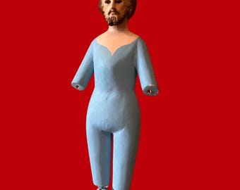 Large 18” Antique Carved Wood Santo Santos Jointed Doll - San Jose or St. Joseph