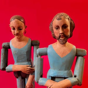 Vintage Guatemalan Santos Pair – Mary & Joseph, Carved Wood Religious Statues