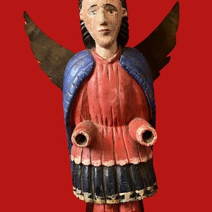15" antiek 19e-eeuws gesneden hout Santos Spaans koloniaal - San Rafael Saint Raphael the Archangel