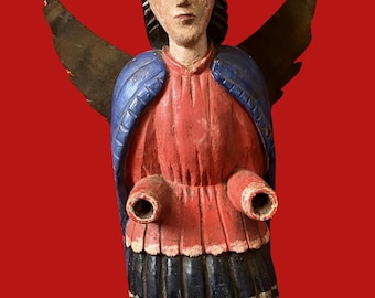 15” Antique 19th C. Carved Wood Santos Spanish Colonial  - San Rafael Saint Raphael the Archangel