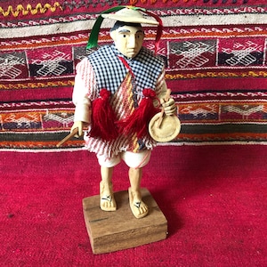 Vintage Carved Wooden Drummer Boy from Oaxaca, Mexico