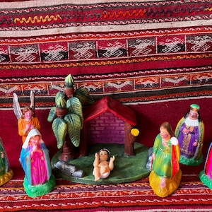 Traditional Clay Mexican Nacimiento Nativity Set from Tlaquepaque, Jalisco - 8 Piece Set