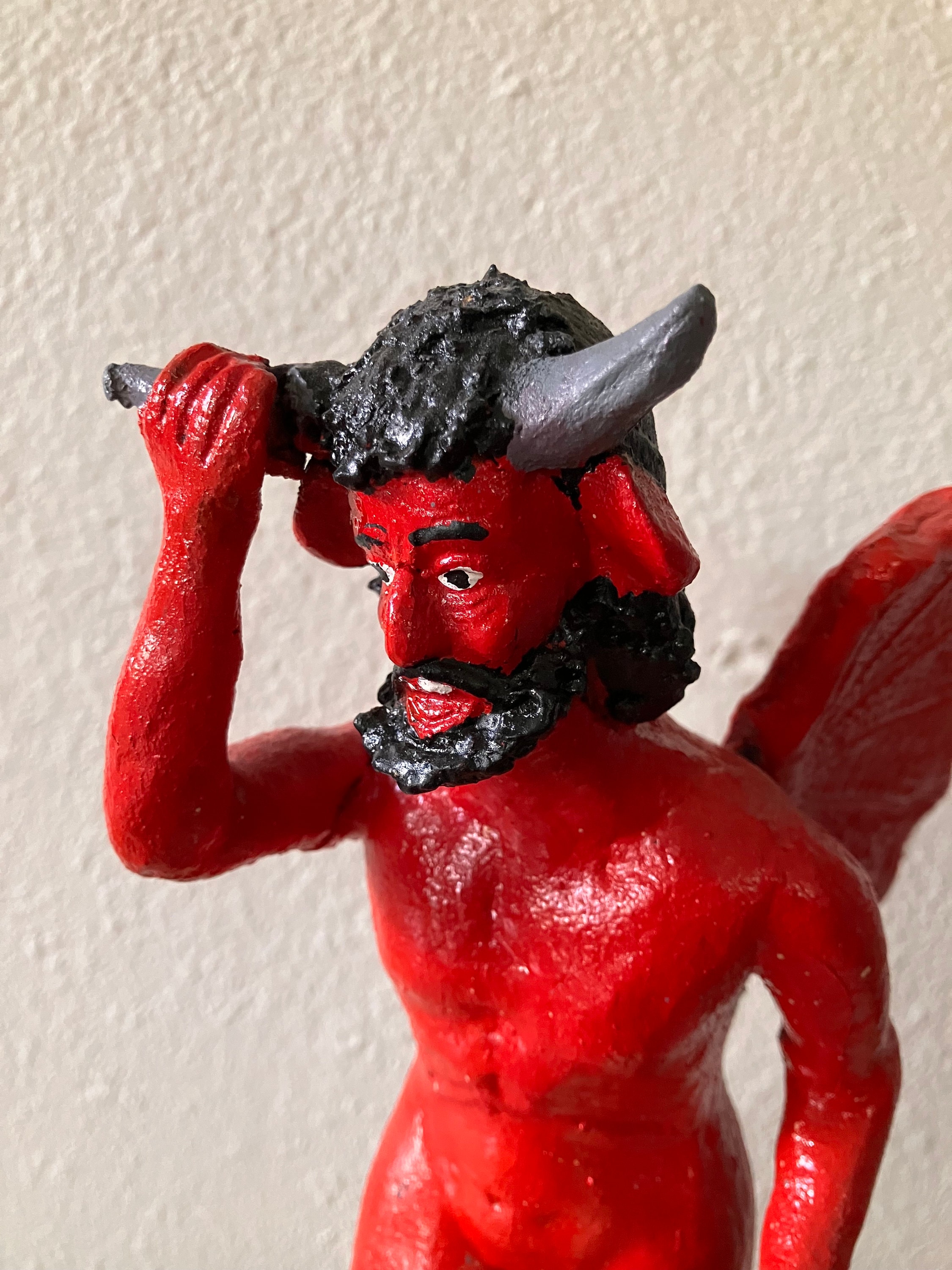 12” X-large Mexican Clay Devil Diablo Krampus From Tlaquepaque