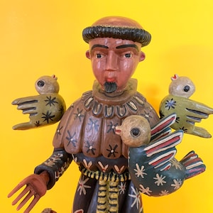 Hand-Carved Wooden Santo – Saint Francis of Assisi with Goatee – Folk Art from Guatemala – 17” Tall - Patron Saint of Animals - San Franciso