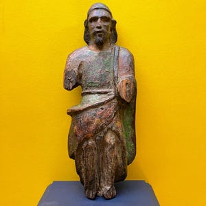Jahrhundert Santo – San Juan Bautista | Antiker spanischer Kolonialer geschnitzter hölzerner Heiliger | Katholische Religiöse Kunst | St. Johannes der Täufer
