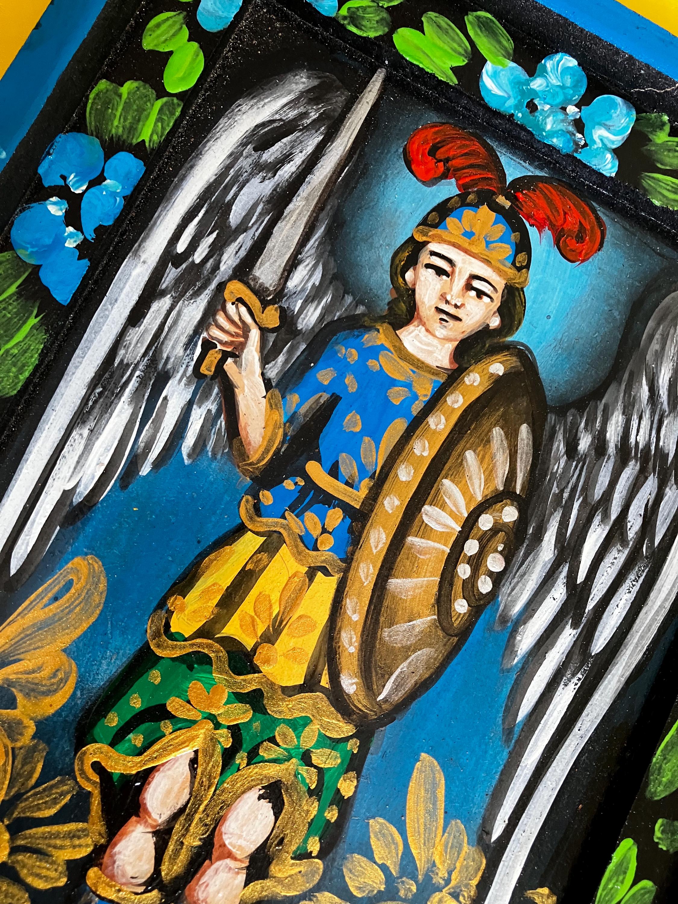 Hand-painted Wood Mexican Retablo - Saint Michael the Archangel