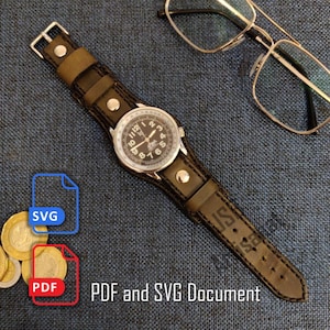 Leather Watch Strap PDF & SVG Pattern – 20mm Military Buckle Strap with Lining