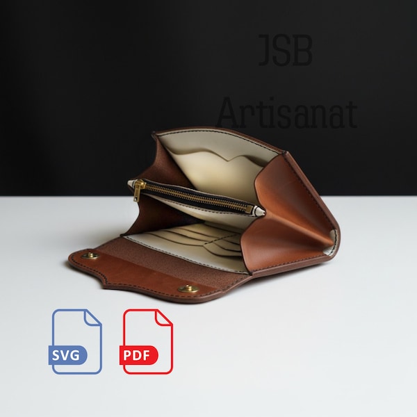 Schnittmuster für eine Lederclutch (PDF & SVG), handgenäht, mit Reißverschlusstasche