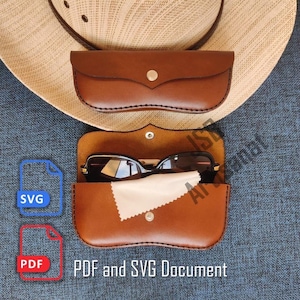 Elegantes Brillenetui-Schnittmuster aus Leder (PDF, SVG, zum Ausdrucken), Modell mit Druckknopfverschluss, einfaches DIY-Lederaccessoire für Anfänger