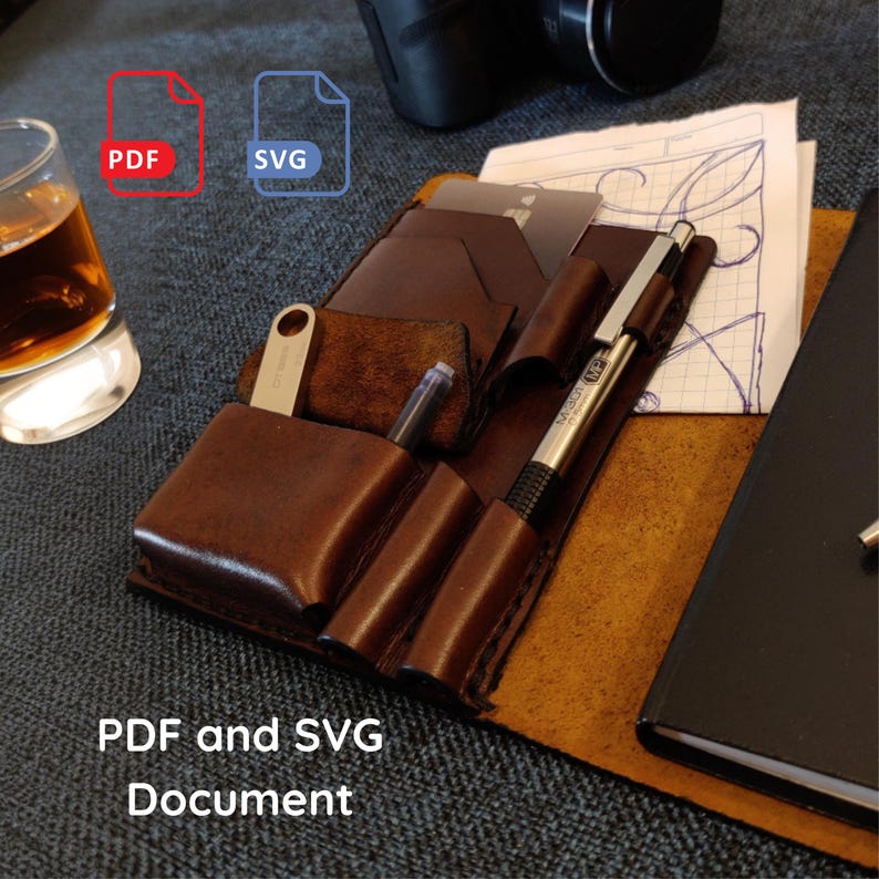 A6 Leather Notebook Cover Pattern – PDF & SVG – Cover With Pen and Card ...