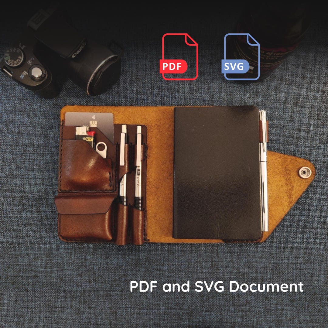 A6 Leather Notebook Cover Pattern – PDF & SVG – Cover With Pen and Card ...