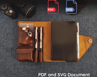 Patroon voor A6 leren notitieboekhoes – PDF en SVG – Omslag met pen- en kaartvakken