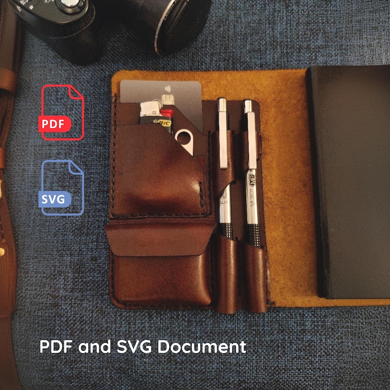 A6 Leather Notebook Cover Pattern – PDF & SVG – Cover With Pen and Card ...