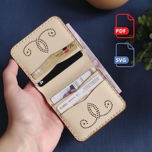 Leather Bifold Wallet Pattern PDF & SVG – Minimal 5-Card Design for Hand Stitching