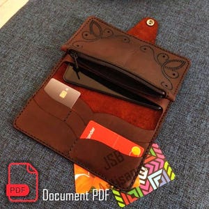 Patron portefeuille long cuir PDF à imprimer, modèle pochette fermeture éclair, étui cartes et téléphone, patron maroquinerie DIY facile