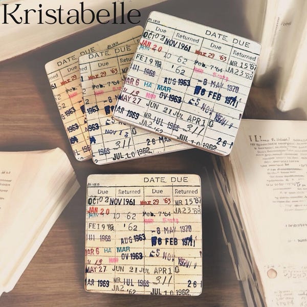 Posavasos con forma de tarjeta de biblioteca, regalo para amantes de los libros, estilo vintage (juego de 4)